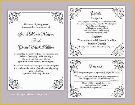 Free Wedding Invitation Templates for Word Of Diy Wedding Invitation Template Set Editable Word File