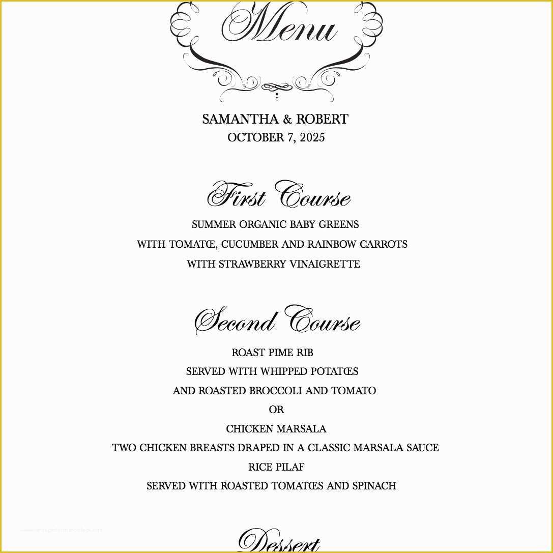 Free Wedding Menu Template Of Download A Free Wedding Menu Template