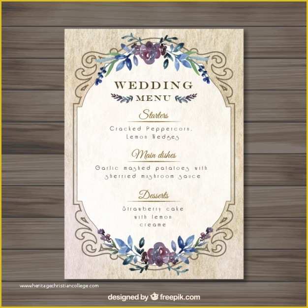 Free Wedding Menu Template Of Vintag Wedding Menu Template Vector