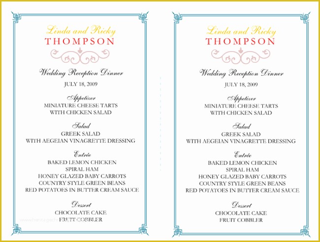 Free Wedding Menu Template Of Wedding Menu Template 5 Free Printable Menu Cards