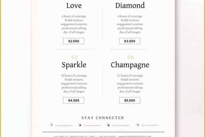 Free Wedding Pricing Template Of Wedding Graphy Price List Template