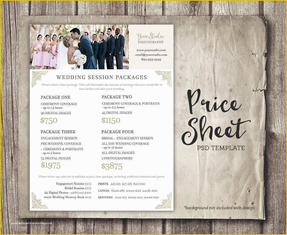 Free Wedding Pricing Template Of Wedding Graphy Price Sheet Price List Template