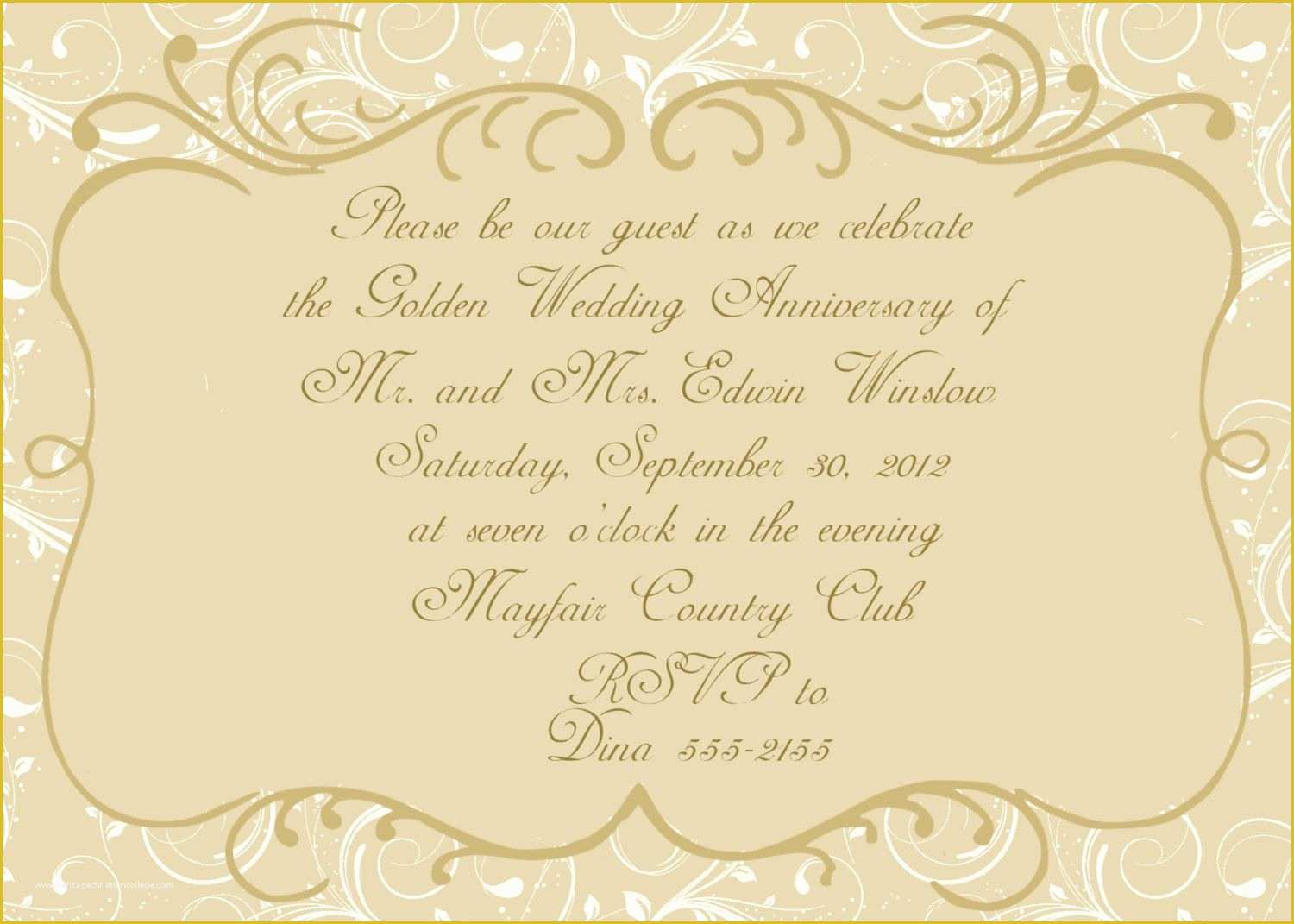 Free Wedding Templates Online Of Anniversary Invitations Golden Wedding Anniversary