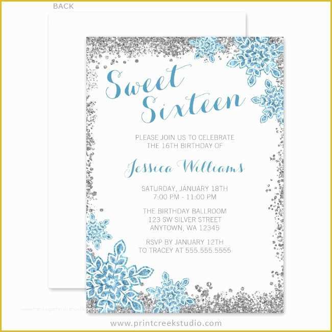 Free Winter Wonderland Invitations Templates Of Sweet 16 Glam Winter Wonderland Silver Blue Invitations