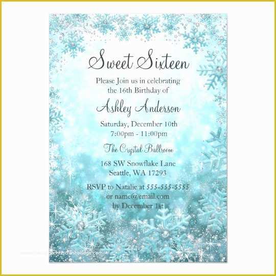 Free Winter Wonderland Invitations Templates Of Sweet 16 Winter Wonderland Sparkle Snowflakes Invitation