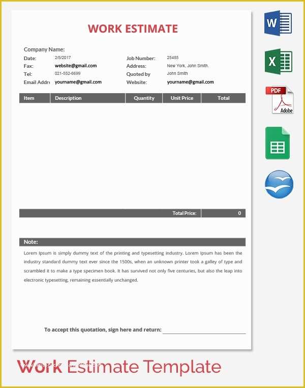 Free Work Estimate Template Of 26 Blank Estimate Templates Pdf Doc Excel Odt