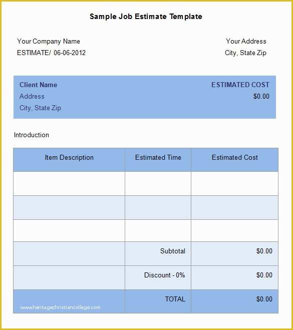 Free Work Estimate Template Of 5 Job Estimate Templates – Free Word Excel & Pdf