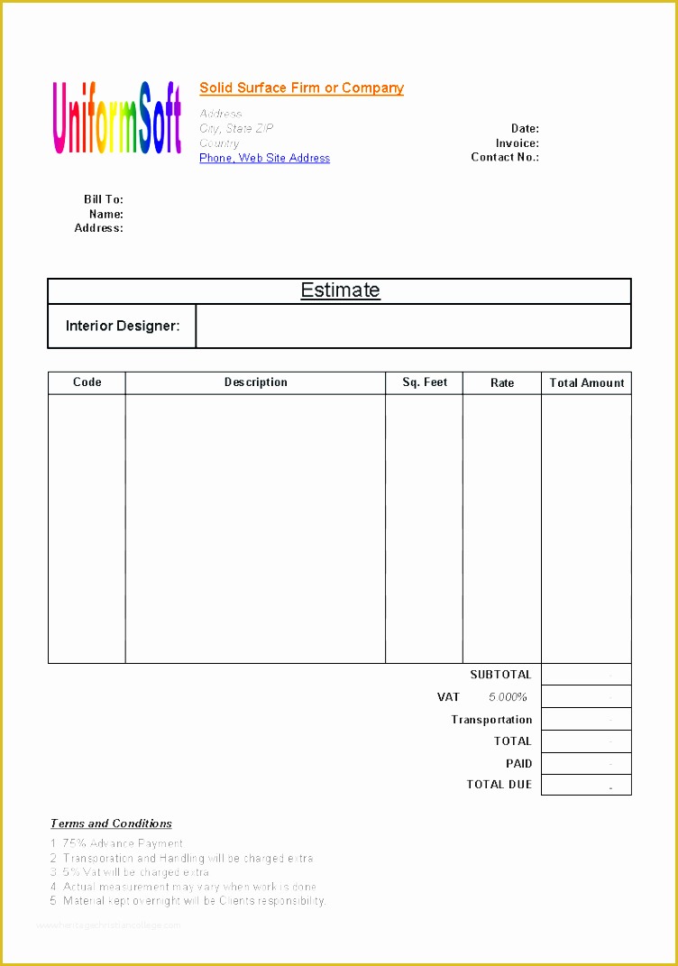 Free Work Estimate Template Of 7 Printable Job Estimate Template Sampletemplatess