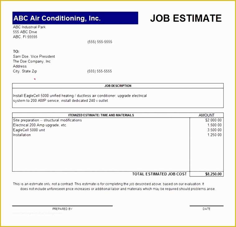 Free Work Estimate Template Of 9 Construction Job Estimate Template Sampletemplatess