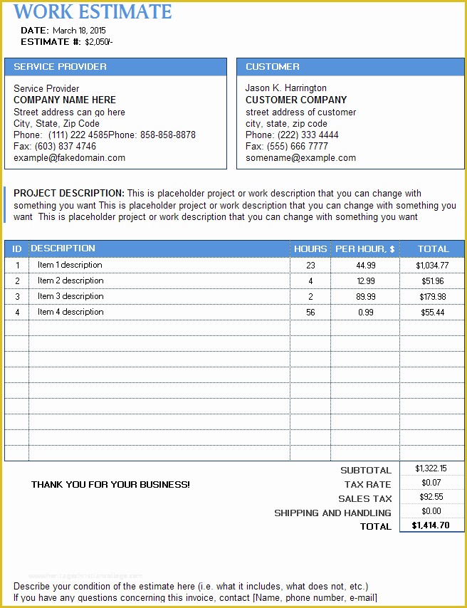 Free Work Estimate Template Of 9 Work Estimate Templates Word Excel Pdf formats