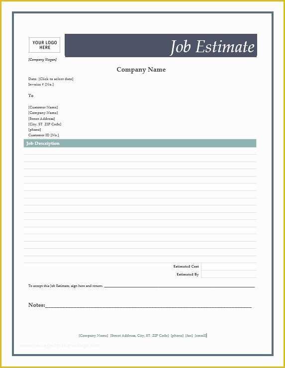 Free Work Estimate Template Of Free Estimate Template