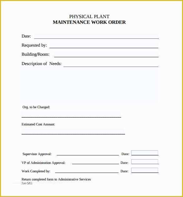 Free Work order Template Of 8 Sample Maintenance Work order forms