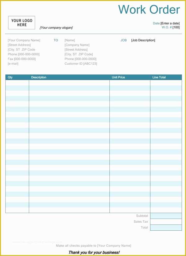 Free Work order Template Of Blank Work order