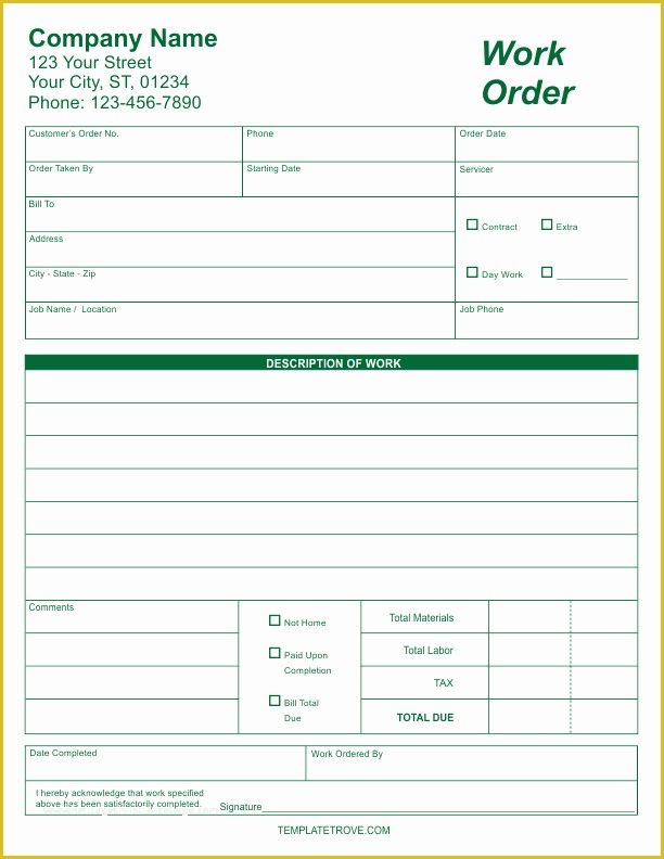 Free Work order Template Of Free Business forms Templates