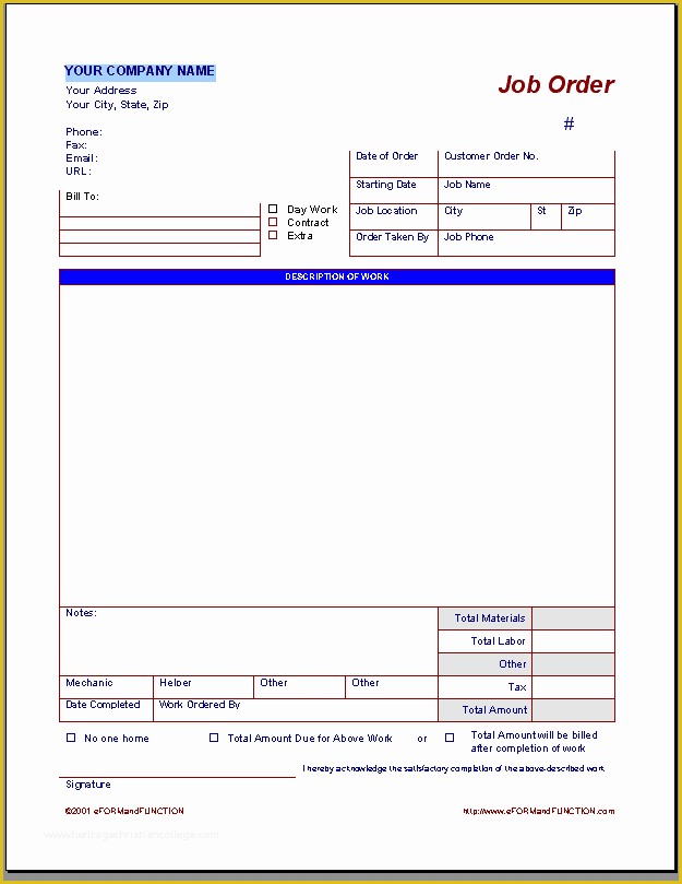 Free Work order Template Of Free Construction Work order form
