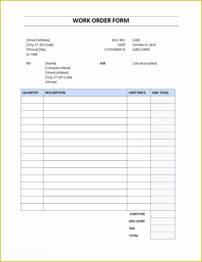 Free Work order Template Of Free Work order form