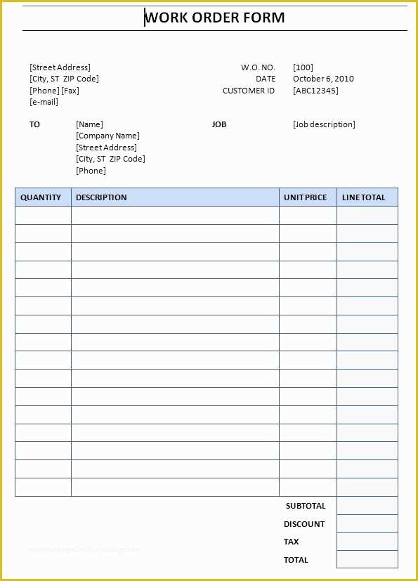 Free Work order Template Of Work order form