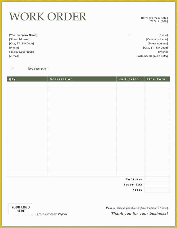 Free Work order Template Of Work order Sample