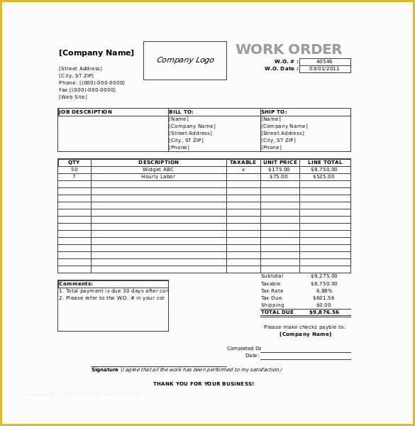 Free Work order Template Of Work order Template 23 Free Word Excel Pdf Document