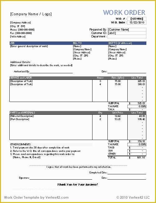 Free Work order Template Of Work order Template