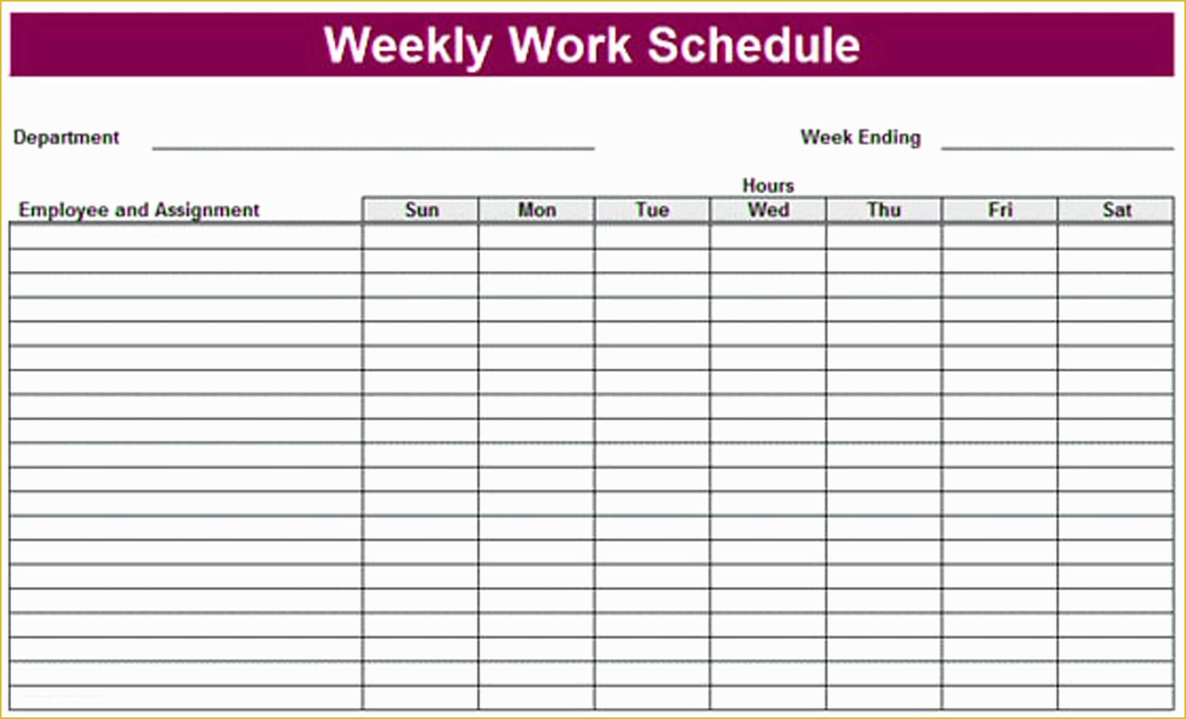 Free Work Schedule Template Of Printable Weekly Schedule Template & Excel Planner