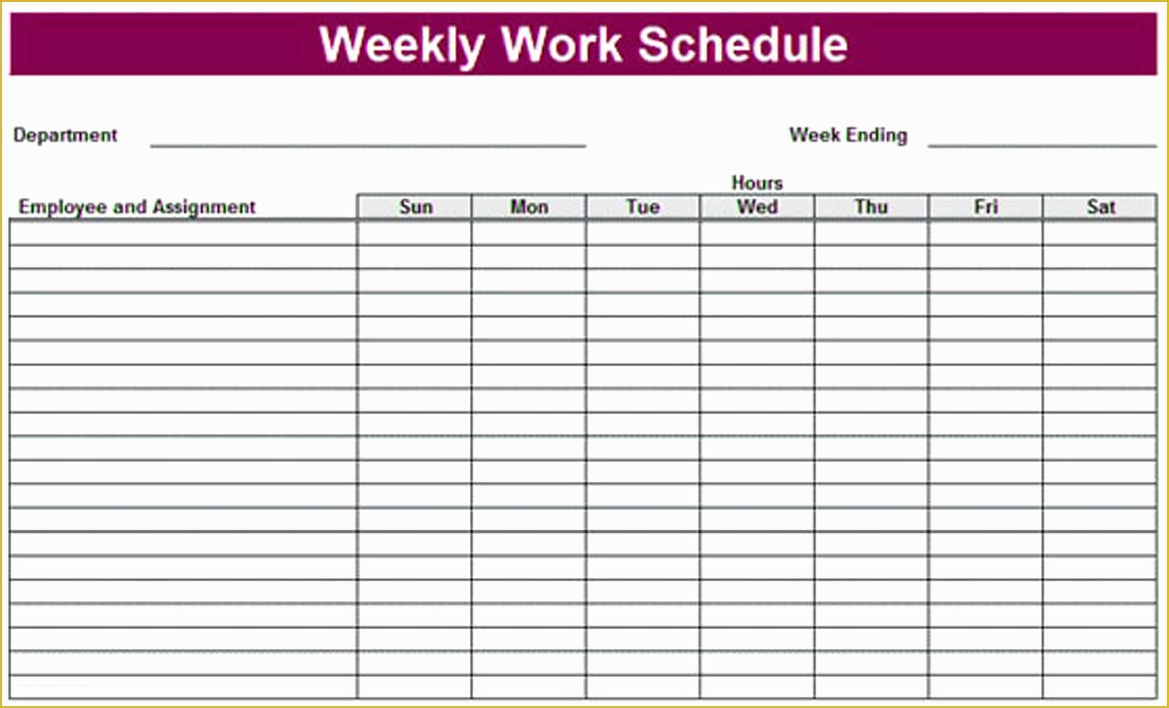 Free Work Schedule Template Of Printable Weekly Schedule Template &amp; Excel Planner