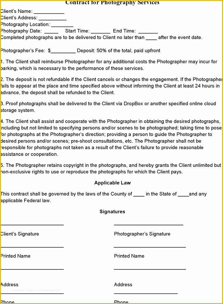Freelance Agreement Template Free Of event Graphy Contract Template