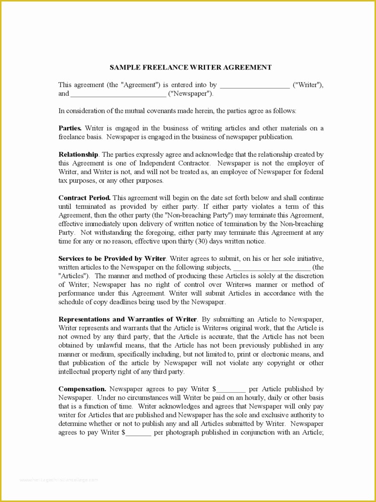 Freelance Agreement Template Free Of Freelance Contract Template 6 Free Templates In Pdf