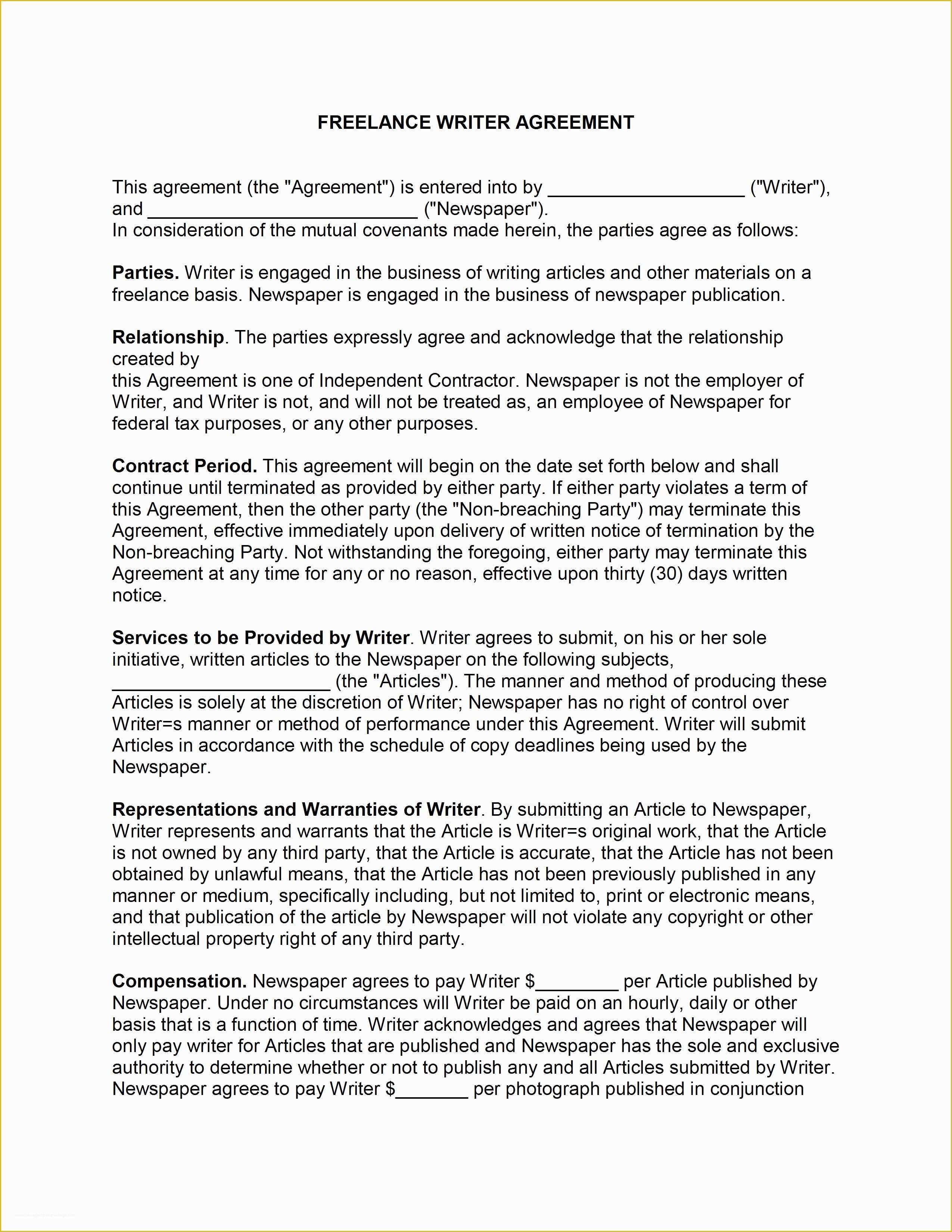 Freelance Agreement Template Free Of Freelance Contract Template