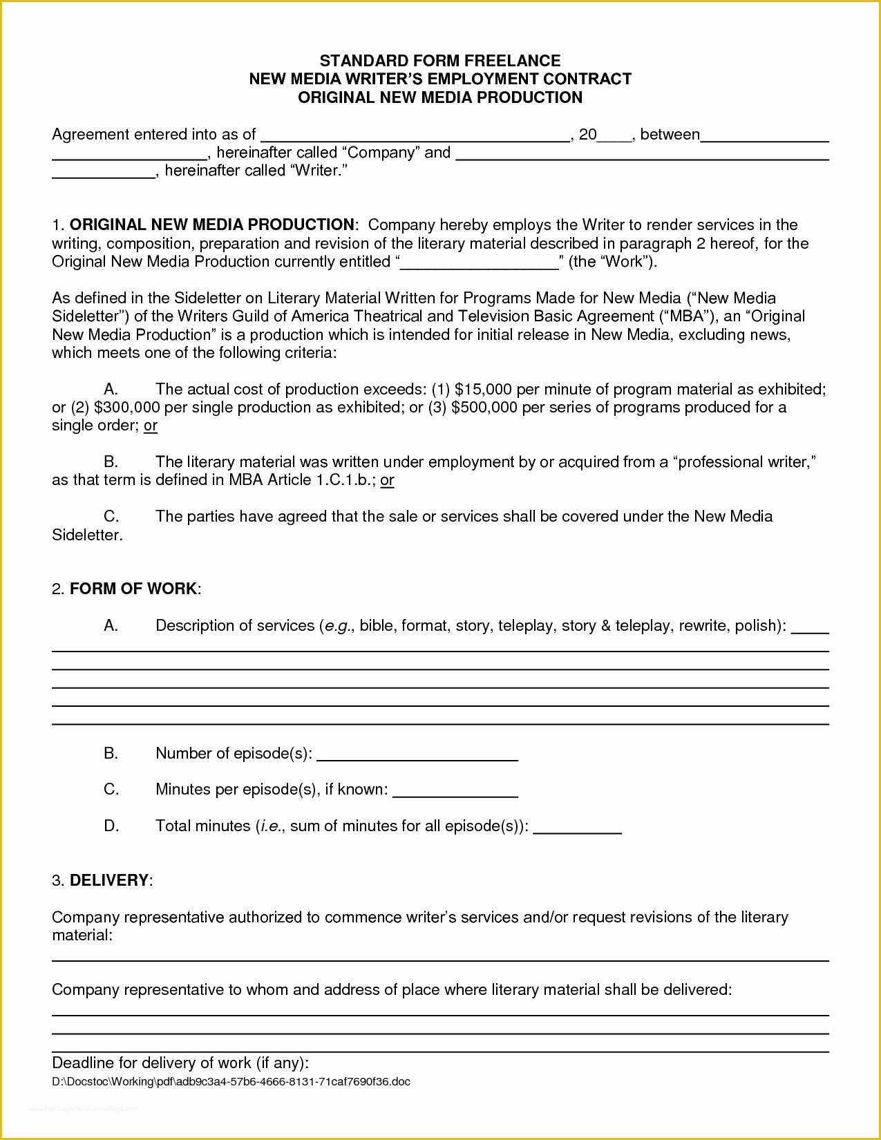 Freelance Agreement Template Free Of Freelance Contract Template