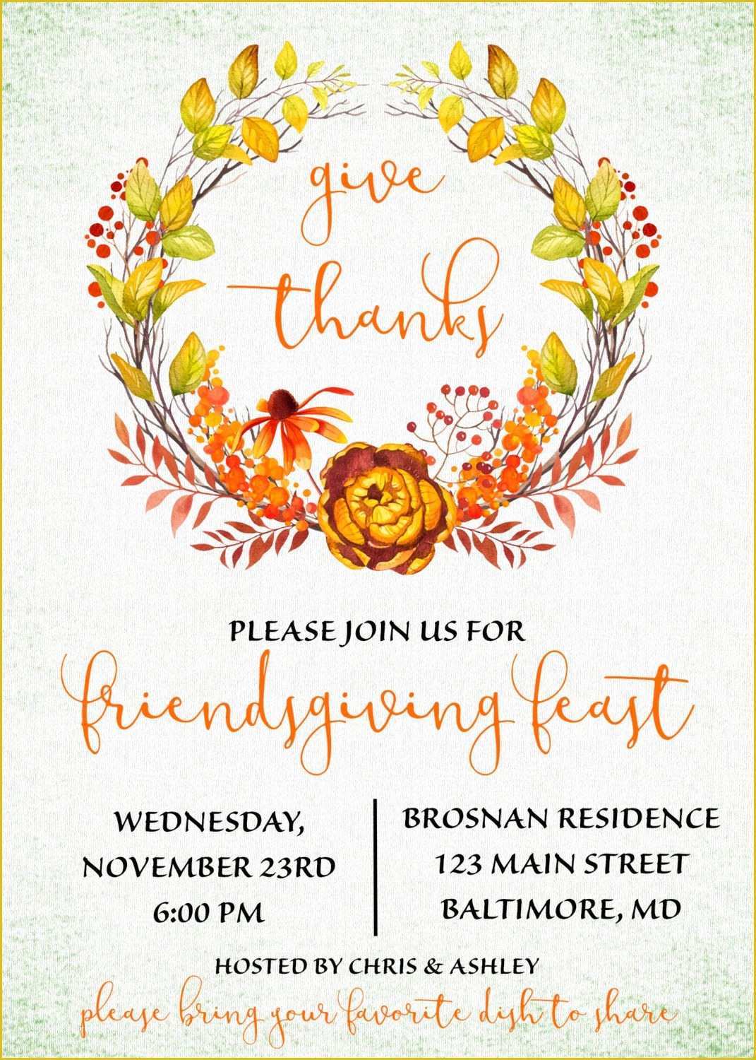 Friendsgiving Invitation Free Template Of Thanksgiving Potluck