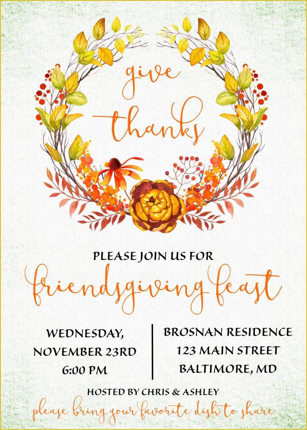 Friendsgiving Invitation Free Template Of Friendsgiving Invitation Friendsgiving Potluck Fall