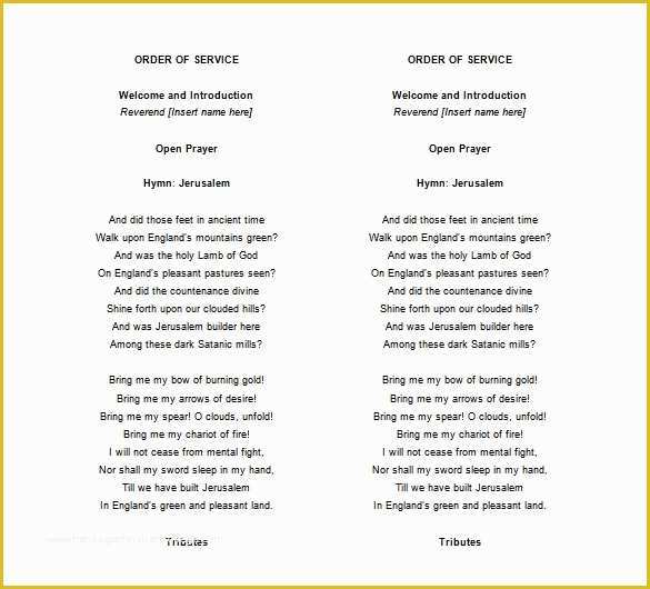 Funeral order Of Service Template Free Of 19 Free Obituary Templates Pdf Doc