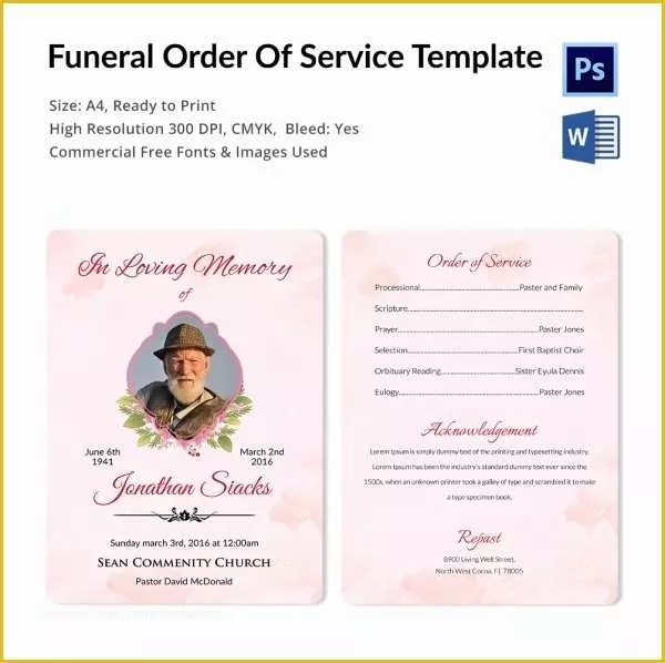 Funeral order Of Service Template Free Of 5 Funeral order Of Services Word Psd format Download