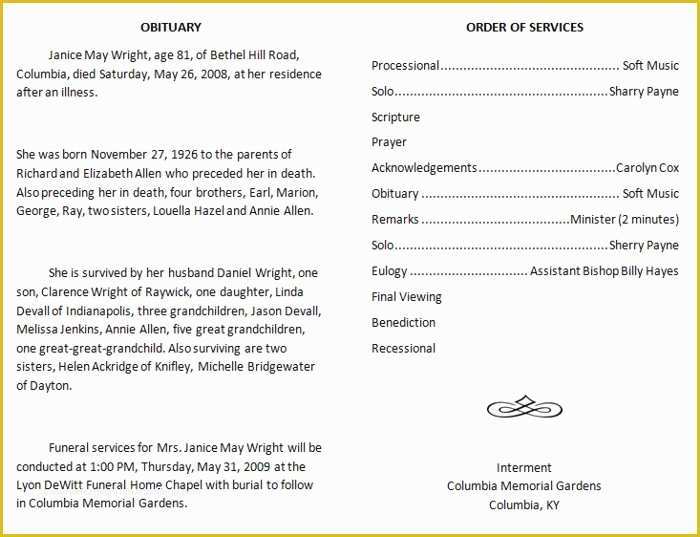 Funeral order Of Service Template Free Of Best S Of Obituary Outline Program Sample Obituary