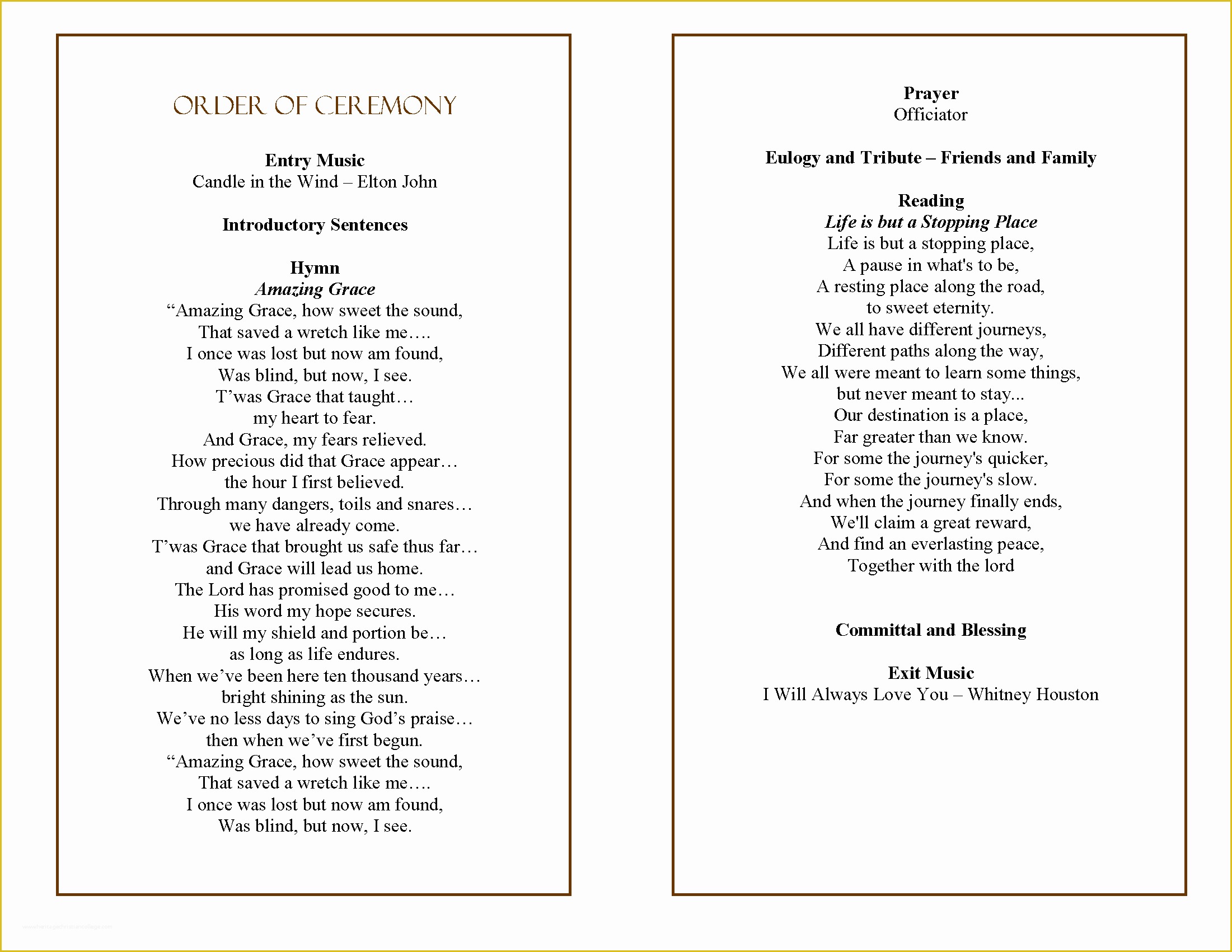 Funeral order Of Service Template Free Of Funeral Program Quotes Quotesgram