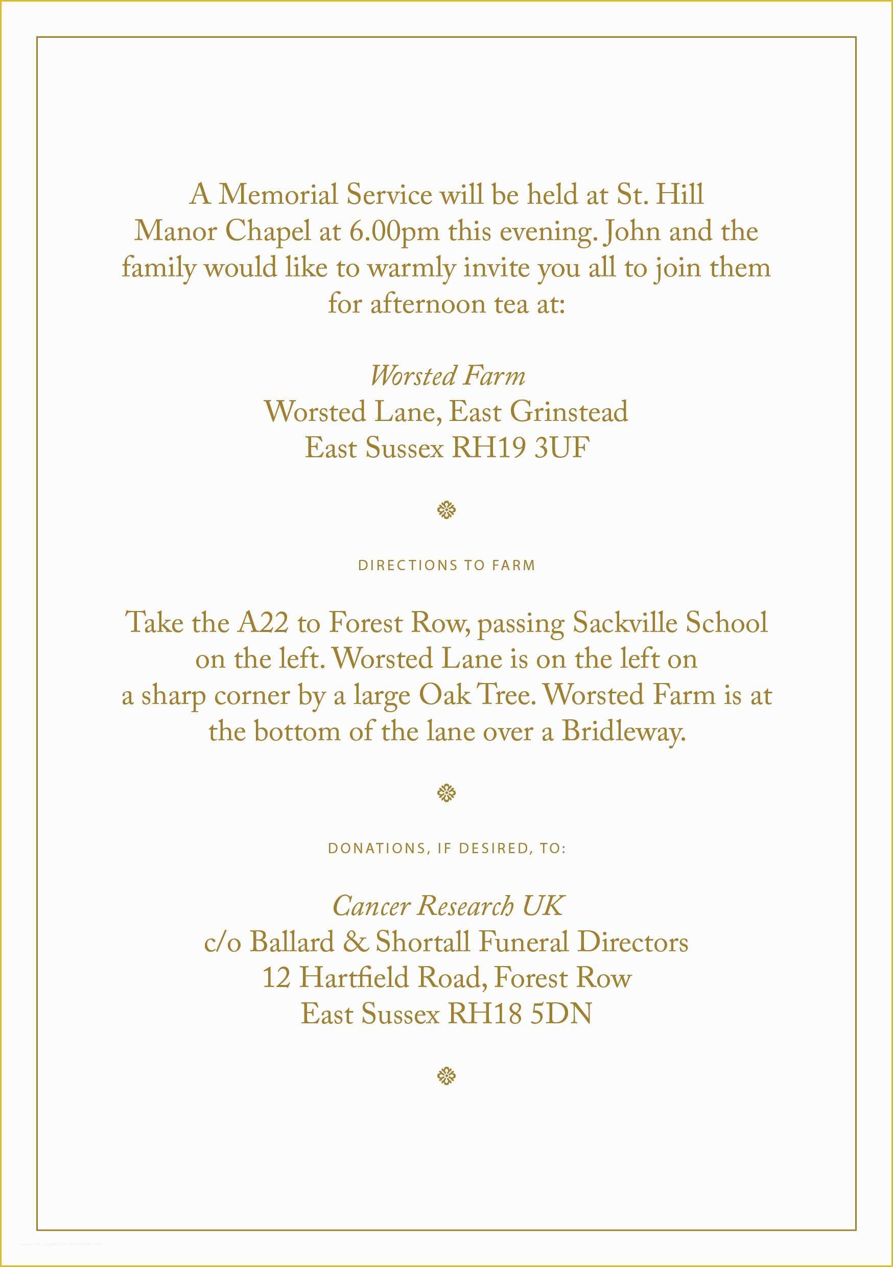 Funeral order Of Service Template Free Of Memorial Service Invitation Wording