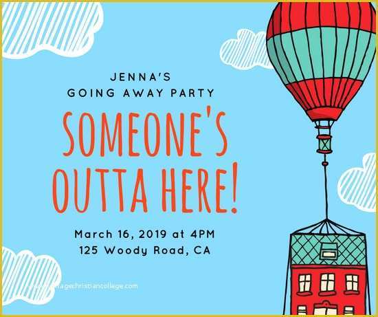 Going Away Party Invitation Template Free Of Blue Hot Air Balloon Going Away Party Post