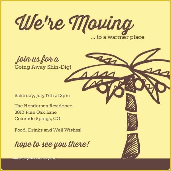 Going Away Party Invitation Template Free Of Yellow and Brown Palm Tree Going Away Invitation
