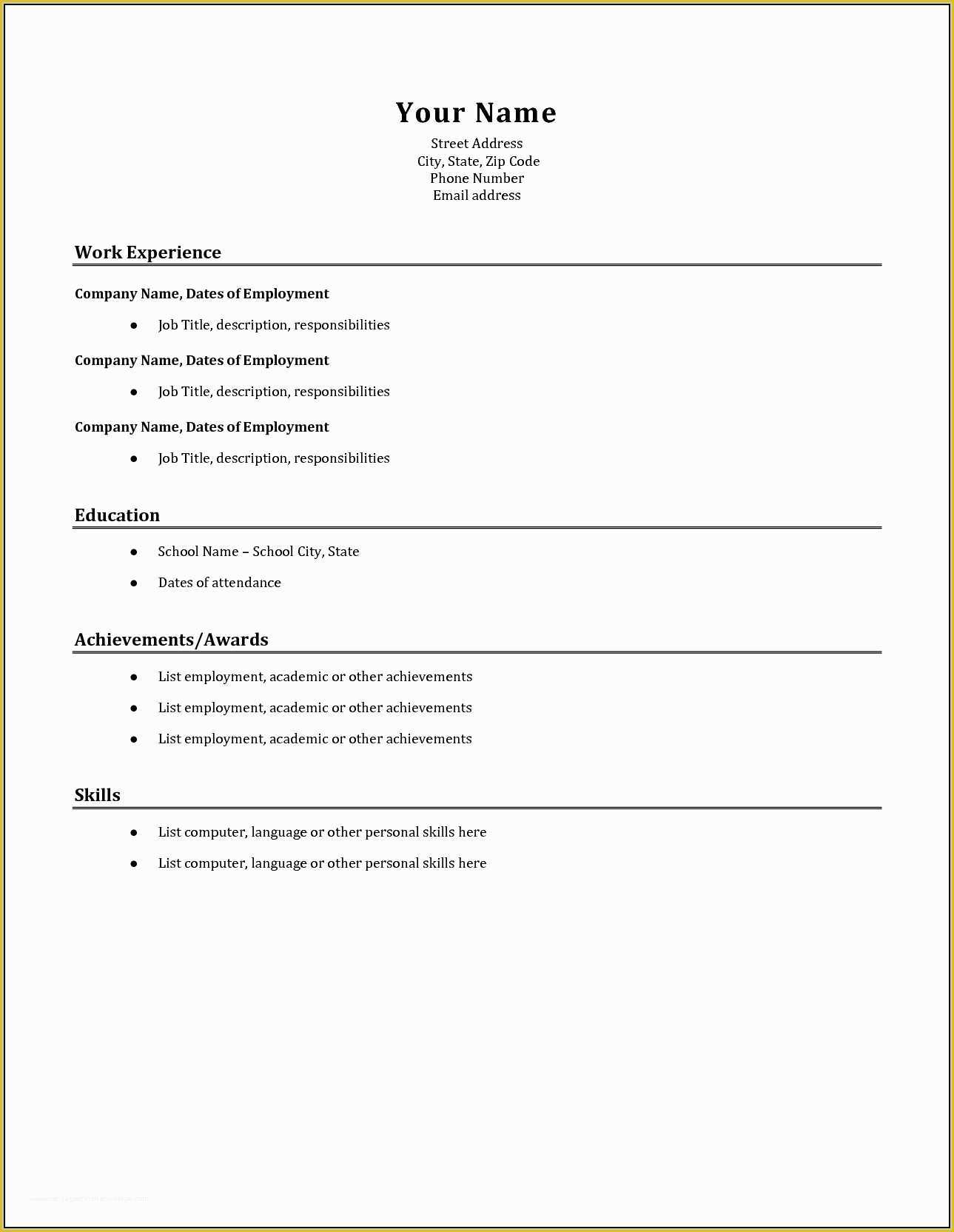 Google Docs Resume Template Free Of Resume Template Resume Template Basic Resume Template