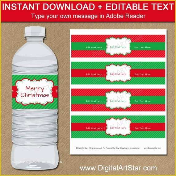 Holiday Labels Template Free Of Christmas Water Bottle Label Template Red and Green