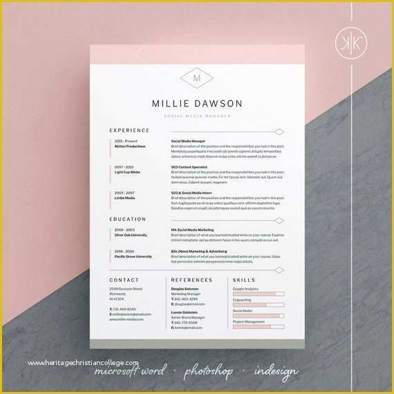 Indesign Resume Template Free Download Of Millie Resume Cv Template Word Shop Indesign
