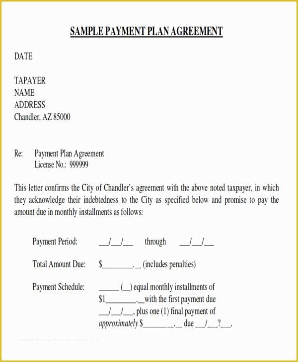 Installment Agreement Template Free Of 10 Sample Payment Plan Agreements
