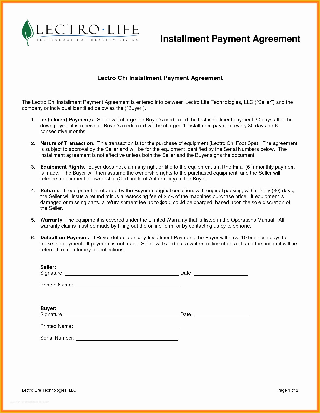 Installment Payment Agreement Template Free