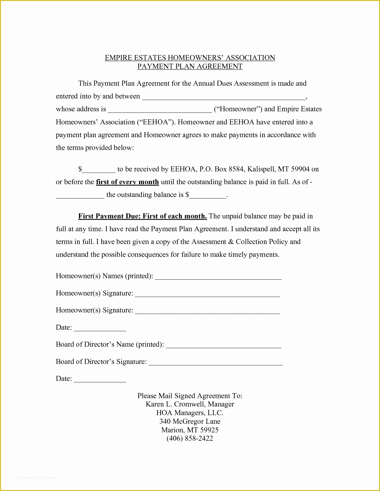 Installment Agreement Template Free Of Payment Plan Agreement Templates
