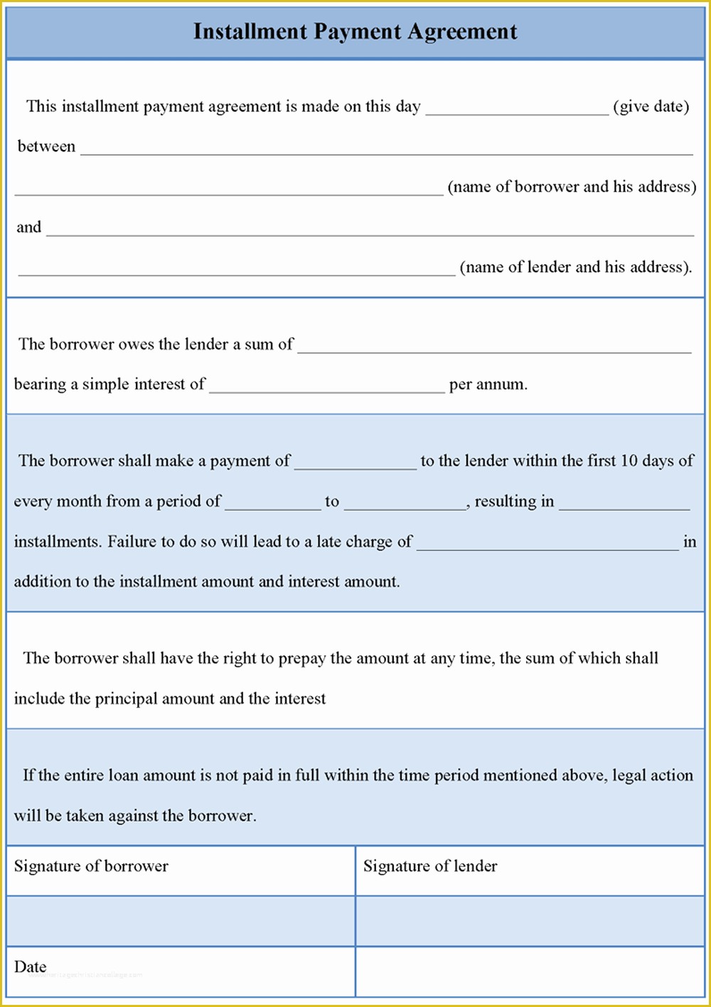 Installment Agreement Template Free Of Printable Business Installment Payment Agreement Template