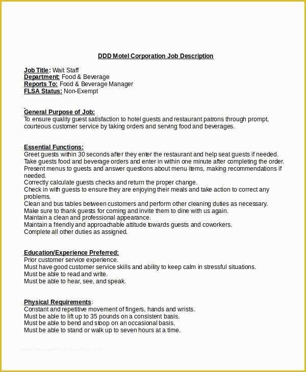 Job Description Template Free Word Of 10 Job Description Templates In Word