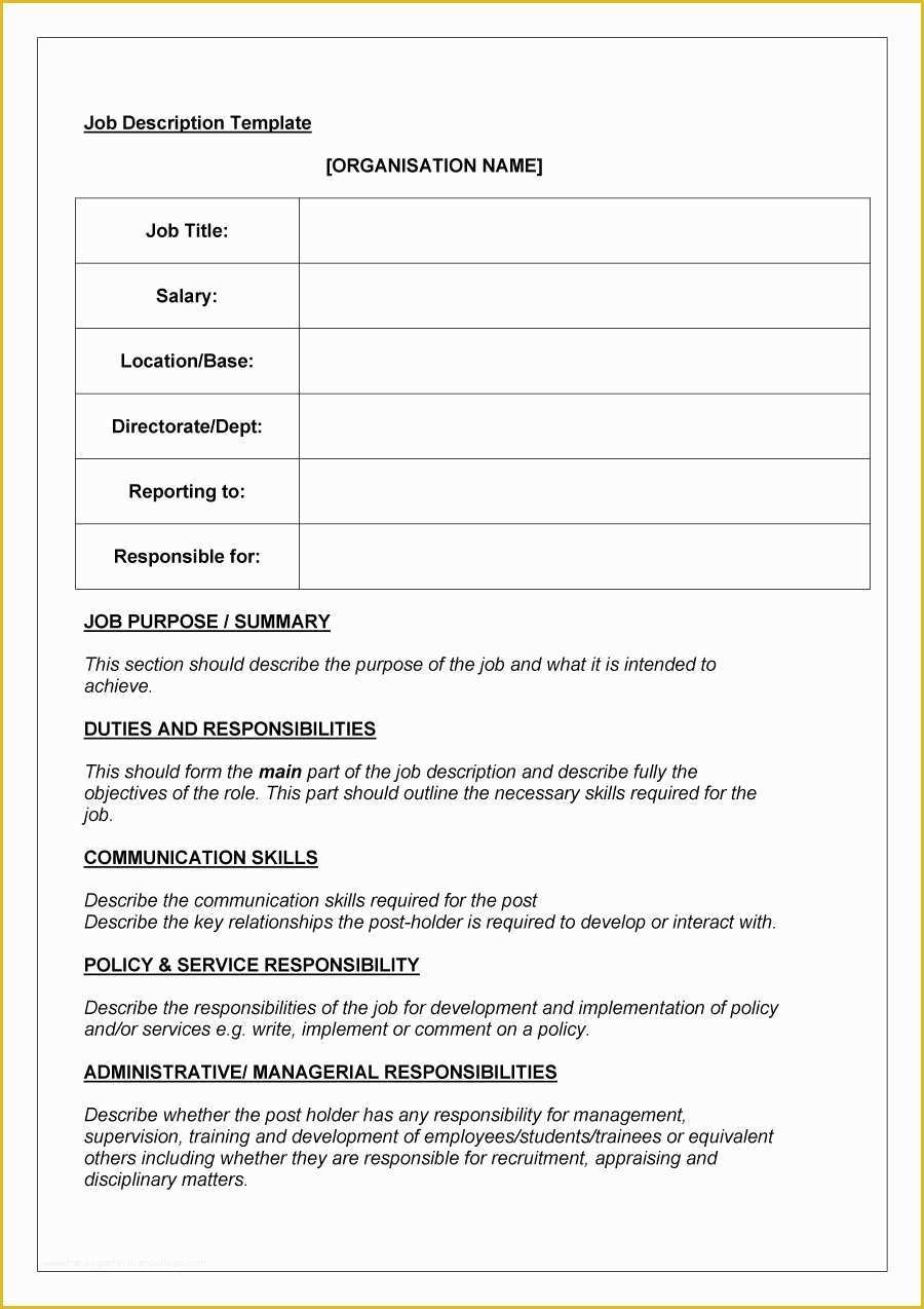 Job Description Template Free Word Of 49 Free Job Description Templates & Examples Free