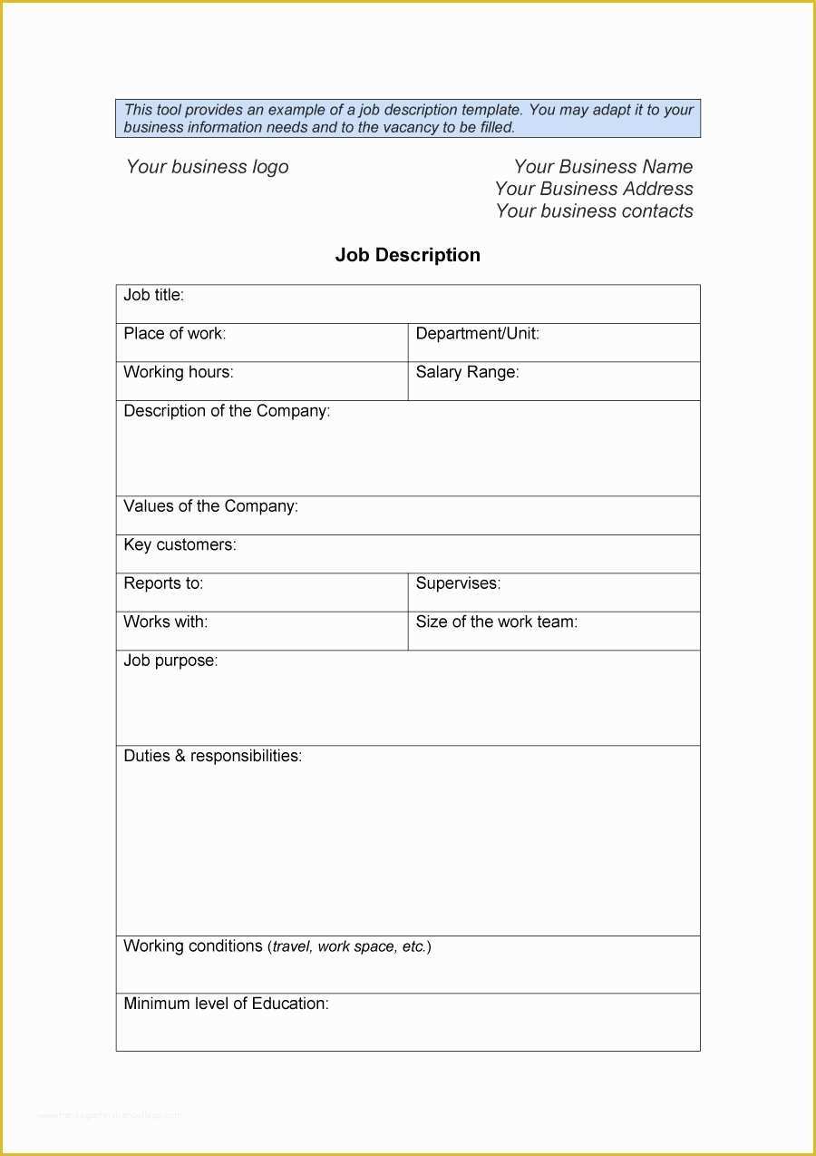 Job Description Template Free Word Of 49 Free Job Description Templates & Examples Free