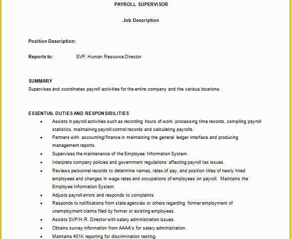 Job Description Template Free Word Of 9 Supervisor Job Description Templates